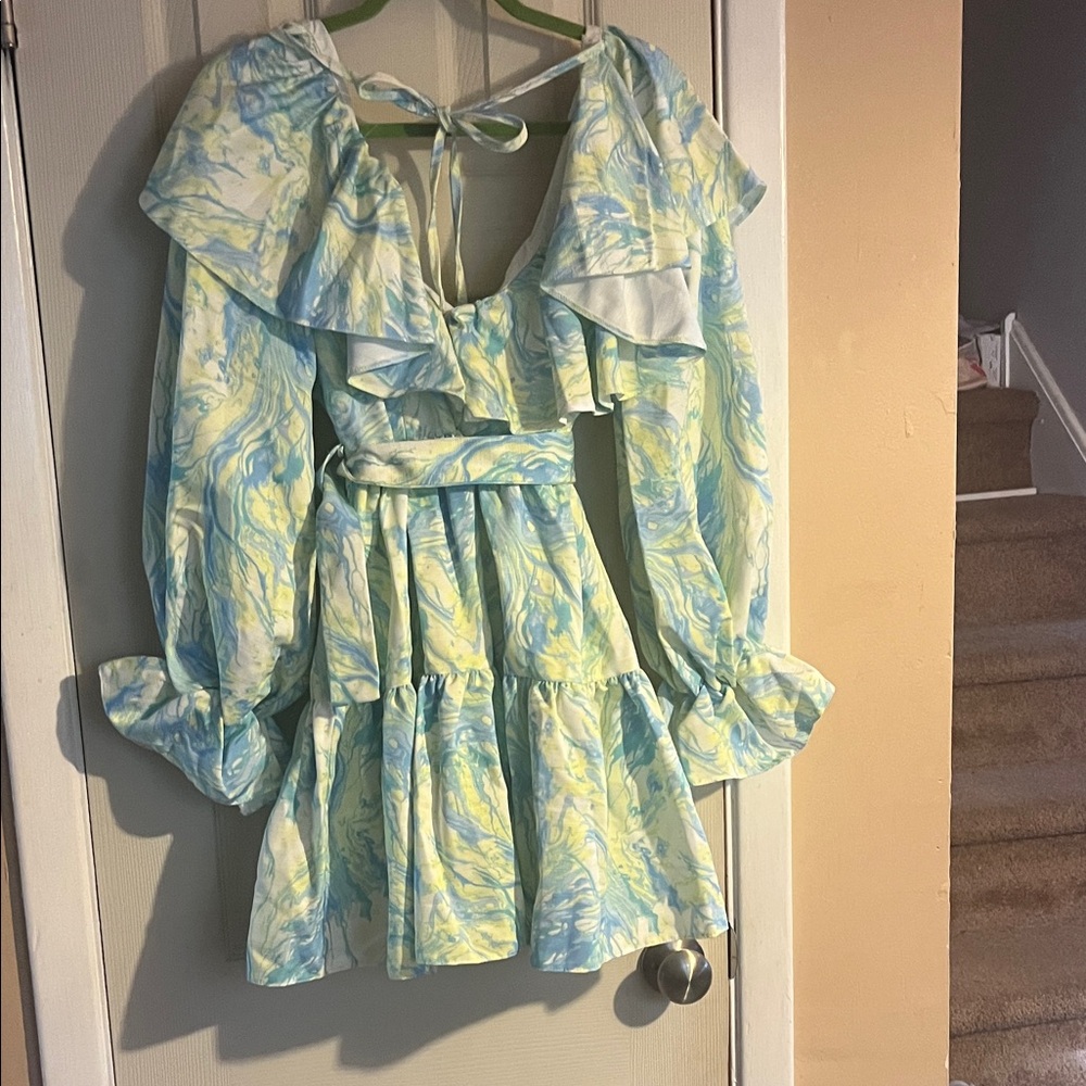 ASOS Blue and Yellow Ruffle Dress - Picture 2 of 3